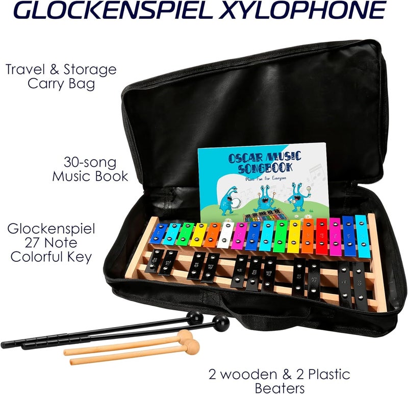 MINIARTIS Glockenspiel Xylophone | Full Size Glockenspiel Xylophone 27 Note Colorful Metal Keys for Adults & Kids | Percussion Musical Instrument Includes 2 Wooden Beaters, Songbook and Carry Case - Image 2